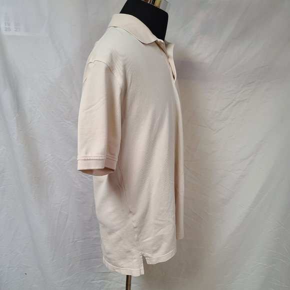 Izod Silk Wash Mens Large Ivory Short Sleeve 2 Button Pullover Logo Polo Shirt - Picture 10 of 12